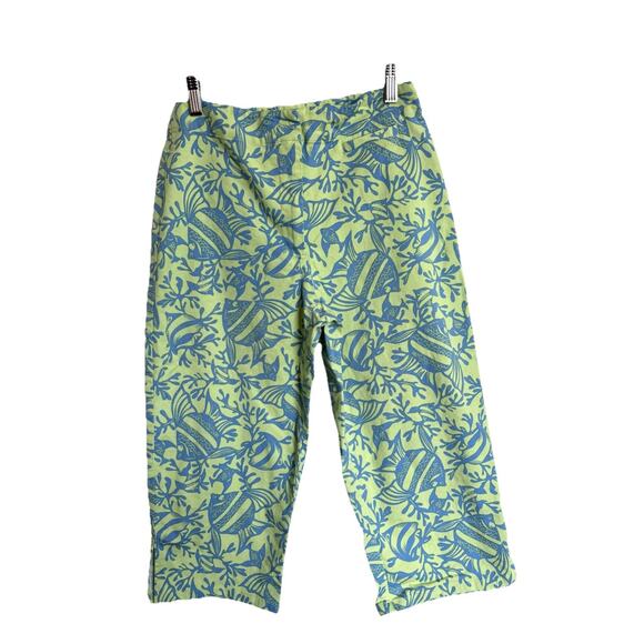VTG Talbots Capri Pants Sz 6P Green Blue Fish Print Beach Resort Nautical - Picture 1 of 4